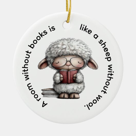Whimsical Cute Sheep Reading a Book Keramisch Ornament (Voorkant)
