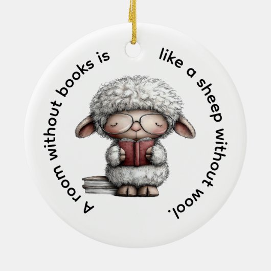 Whimsical Cute Sheep Reading a Book Keramisch Ornament (Achterkant)