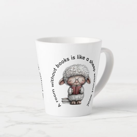 Whimsical Cute Sheep Reading a Book Latte Mok (Rechterhoek)