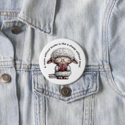 Whimsical Cute Sheep Reading a Book Ronde Button 7,6 Cm (In situ)
