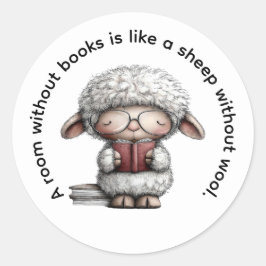 Whimsical Cute Sheep Reading a Book Ronde Sticker