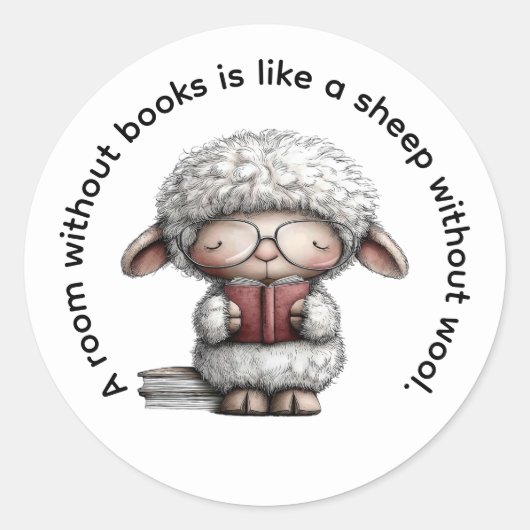 Whimsical Cute Sheep Reading a Book Ronde Sticker (Voorkant)