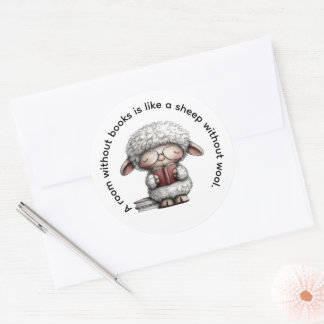 Whimsical Cute Sheep Reading a Book Ronde Sticker