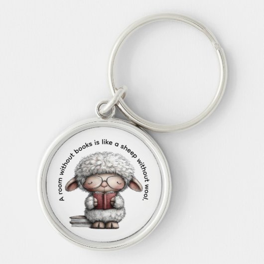 Whimsical Cute Sheep Reading a Book Sleutelhanger (Voorkant)
