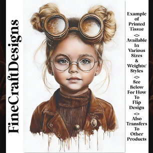 Whimsical Cute Steampunk Jong Meisje W8 Decoupage Tissuepapier