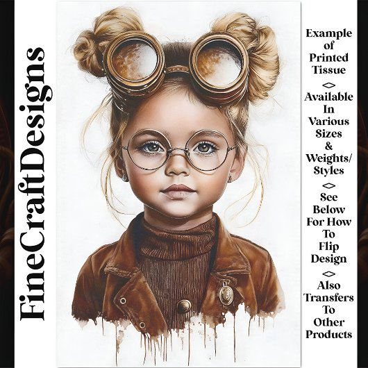 Whimsical Cute Steampunk Jong Meisje W8 Decoupage Tissuepapier