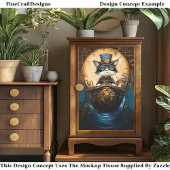 Whimsical Cute Steampunk Kat In Schip G7 Découpage Tissuepapier