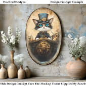 Whimsical Cute Steampunk Kat In Schip G7 Découpage Tissuepapier