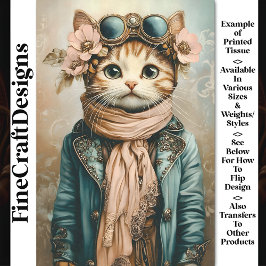 Whimsical Cute Steampunk Kat + Sjaal BH2 Decoupage Tissuepapier