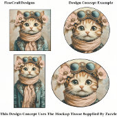 Whimsical Cute Steampunk Kat + Sjaal BH2 Decoupage Tissuepapier