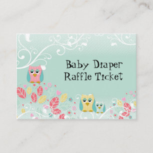 Whimsical Cute Swirl Owl Baby Diaper Raffle Ticket Informatiekaartje
