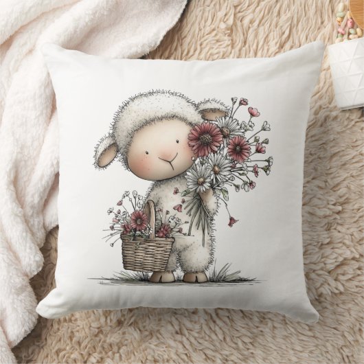 Whimsical Cute Watercolor Sheep Kussen (Deken)
