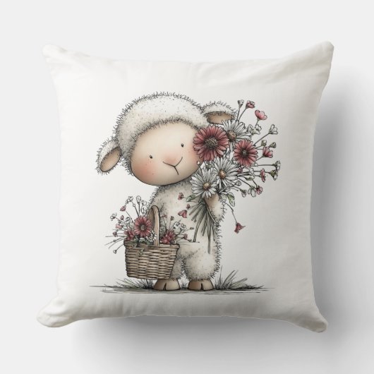 Whimsical Cute Watercolor Sheep Kussen (Voorkant)