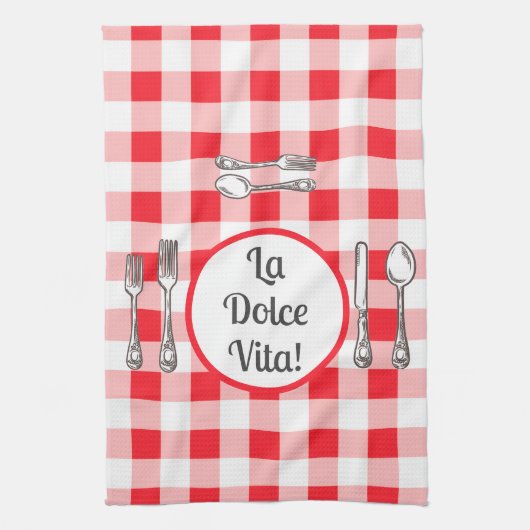 Whimsical Cutlery Dolce Vita Red Check  Theedoek (Verticaal)