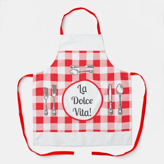 Whimsical Cutlery Dolce Vita Red Check Unisex Schort (Voorkant)