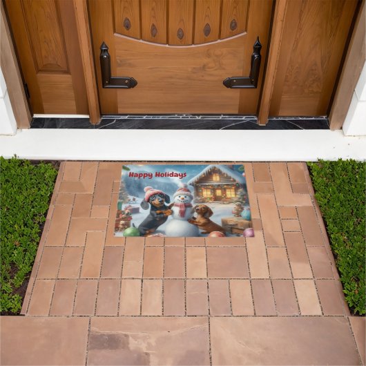 Whimsical Dachshund Christmas  Deurmat (Buiten)