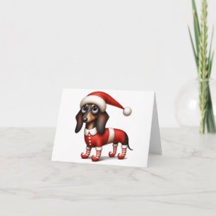 WHIMSICAL DACHSHUND ELF KERST KAART