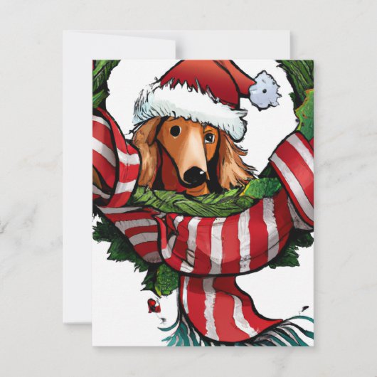 Whimsical Dachshund en Wreater Kerstgroet Feestdagenkaart (Voorkant)