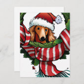 Whimsical Dachshund en Wreater Kerstgroet Feestdagenkaart (Voorkant / Achterkant)