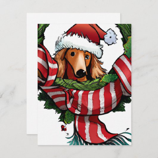 Whimsical Dachshund en Wreater Kerstgroet Feestdagenkaart (Voorkant / Achterkant)