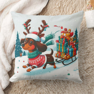 Whimsical Dachshund Rendier Kerstmis - Kerstmis Kussen