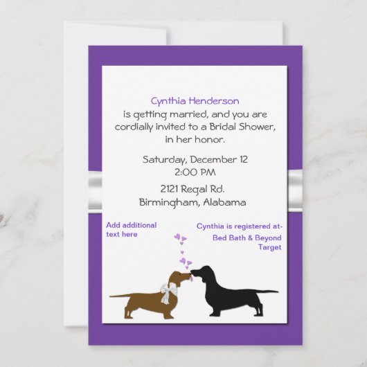 Whimsical Dachshunds Bridal Shower Invitation Kaart (Voorkant)