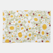 Whimsical Daisies Flowers Red Ladybugs Cute Theedoek (Horizontaal)