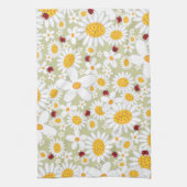 Whimsical Daisies Flowers Red Ladybugs Cute Theedoek (Verticaal)