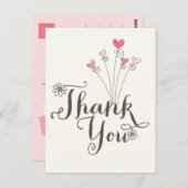 Whimsical Daisies Pink Hearts Verjaardag Dank u Briefkaart (Voorkant / Achterkant)