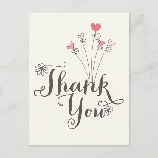 Whimsical Daisies Pink Hearts Verjaardag Dank u Briefkaart (Voorkant)