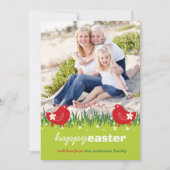Whimsical Daisies Red Chicks Easter Photo Card Feestdagenkaart (Voorkant)