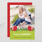 Whimsical Daisies Red Chicks Easter Photo Card Feestdagenkaart (Voorkant / Achterkant)