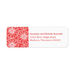 Whimsical Daisies retouradreslabels, Rood Etiket