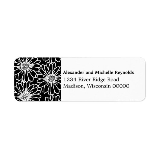Whimsical Daisies Return Address Labels, Black Etiket (Voorkant)