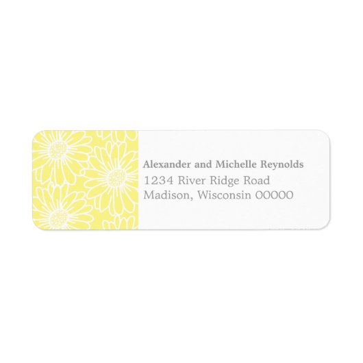 Whimsical Daisies Return Address Labels, geel Etiket (Voorkant)