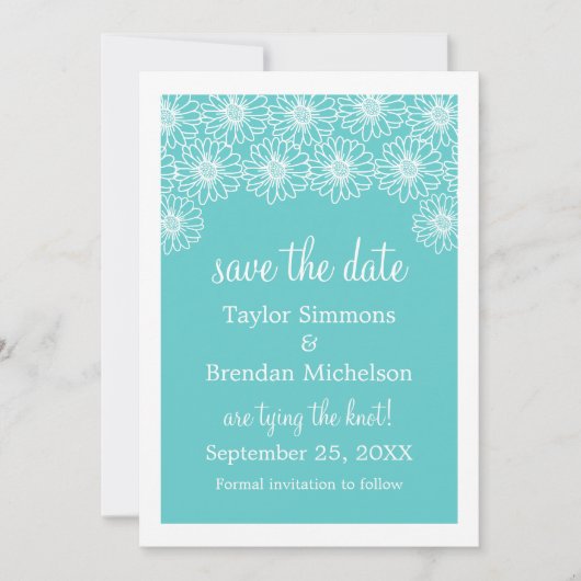 Whimsical Daisies Save the Date Invite, Aqua (Voorkant)
