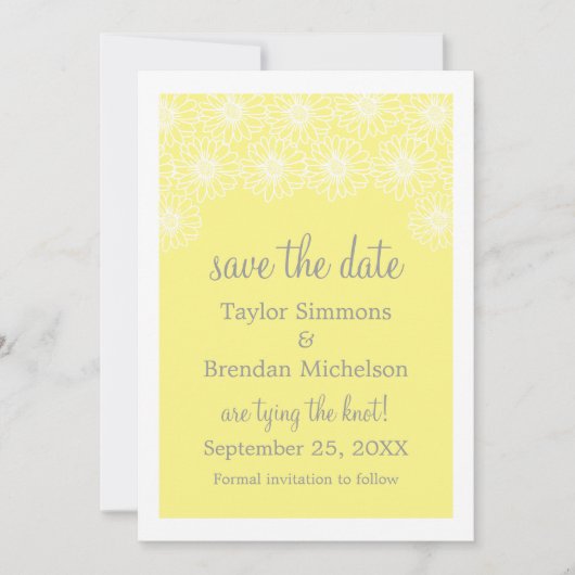 Whimsical Daisies Save the Date Invite, Yellow (Voorkant)