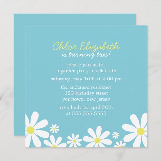Whimsical Daisies Verjaardagsfeestje Kaart (Voorkant / Achterkant)