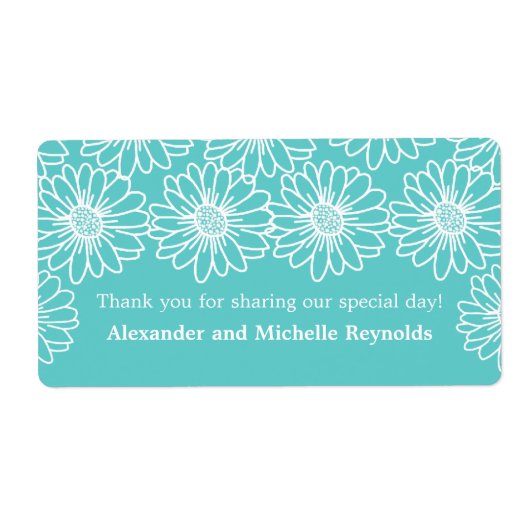 Whimsical Daisies Wedding Labels, Aqua Etiket (Voorkant)