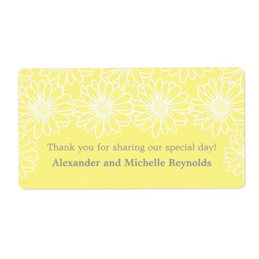 Whimsical Daisies Wedding Labels, geel Etiket (Voorkant)