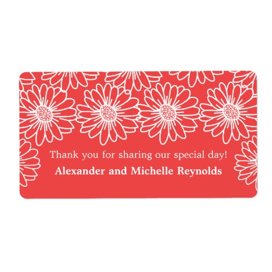 Whimsical Daisies Wedding Labels, Red Etiket (Voorkant)