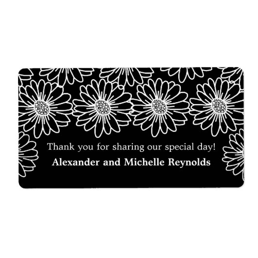 Whimsical Daisies Wedding Labels, zwart Etiket (Voorkant)