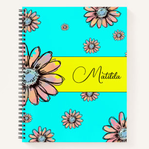 Whimsical Daisy bloem Aangepaste tekst Notitieboek