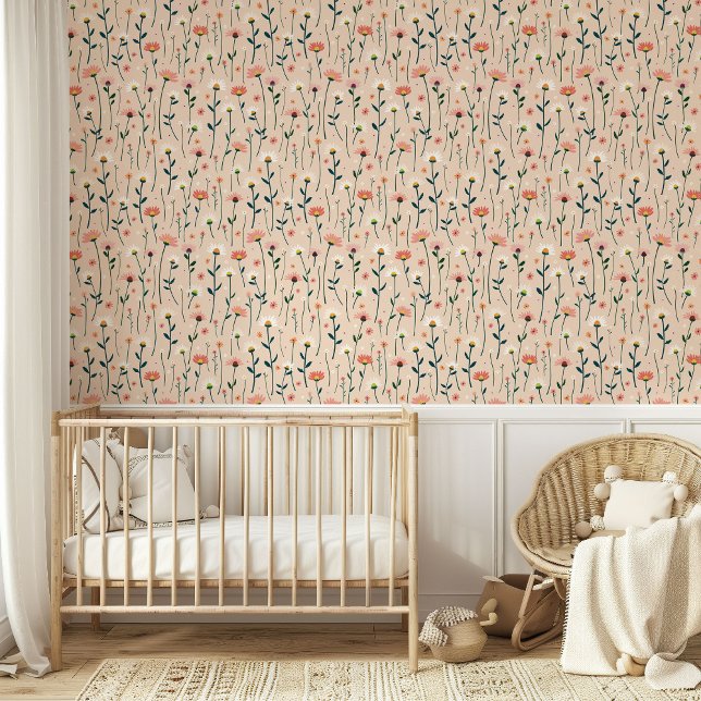 Whimsical Daisy Bloemen Blush Baby Meisje Kinderka Behang (Creator heeft geüpload)