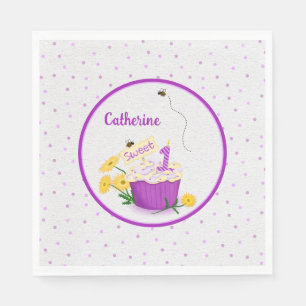 Whimsical Daisy Cupcake 1e verjaardag Servet