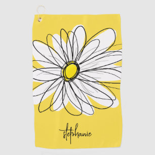 Whimsical Daisy Custom Text en kan kleur bewerken Golfhanddoek