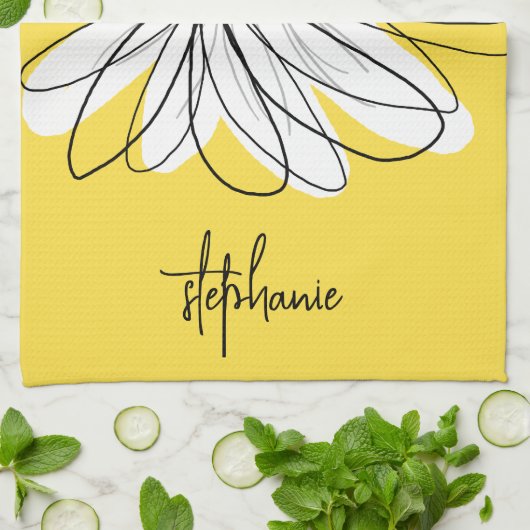 Whimsical Daisy Custom Text en kan kleur bewerken Theedoek (Gevouwen)