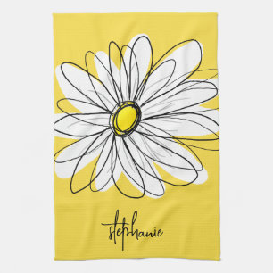 Whimsical Daisy Custom Text en kan kleur bewerken Theedoek