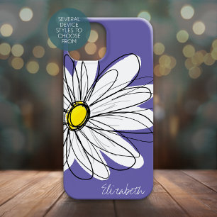Whimsical Daisy Floral Illustration yellow purple iPhone 13 Pro Max Hoesje
