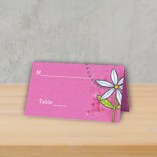 Whimsical Daisy Flower Leaves op Helder Roze Plaatskaartje